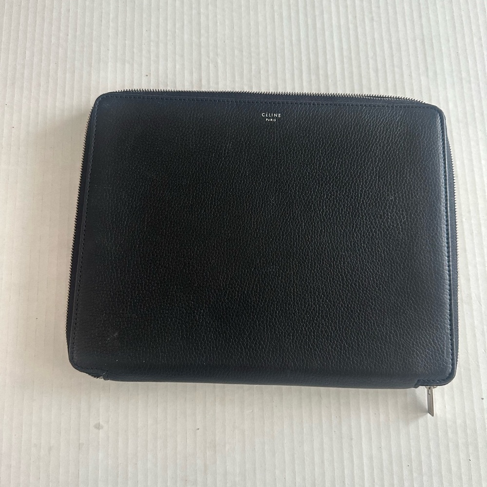 Celine Black Leather IPad Document Case Holder, Italian Made